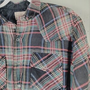 Vintage Timber Run Pearl Snap Lined Shirt Jacket Mens Medium Black Red Flawed‎